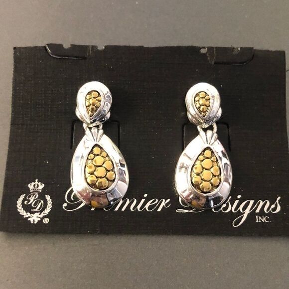 NEW Premier Designs TWO-TONE Gold & Silver Dangle EARRINGS - Picture 1 of 2